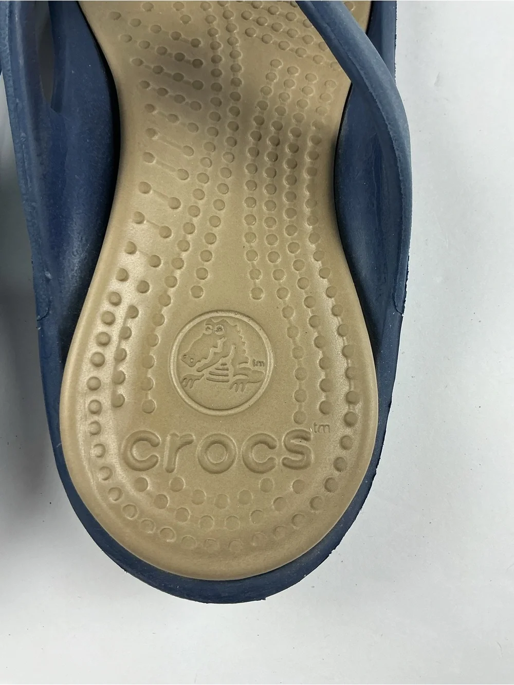 Unisex CROCS Navy and Tan Foam Flip Flops